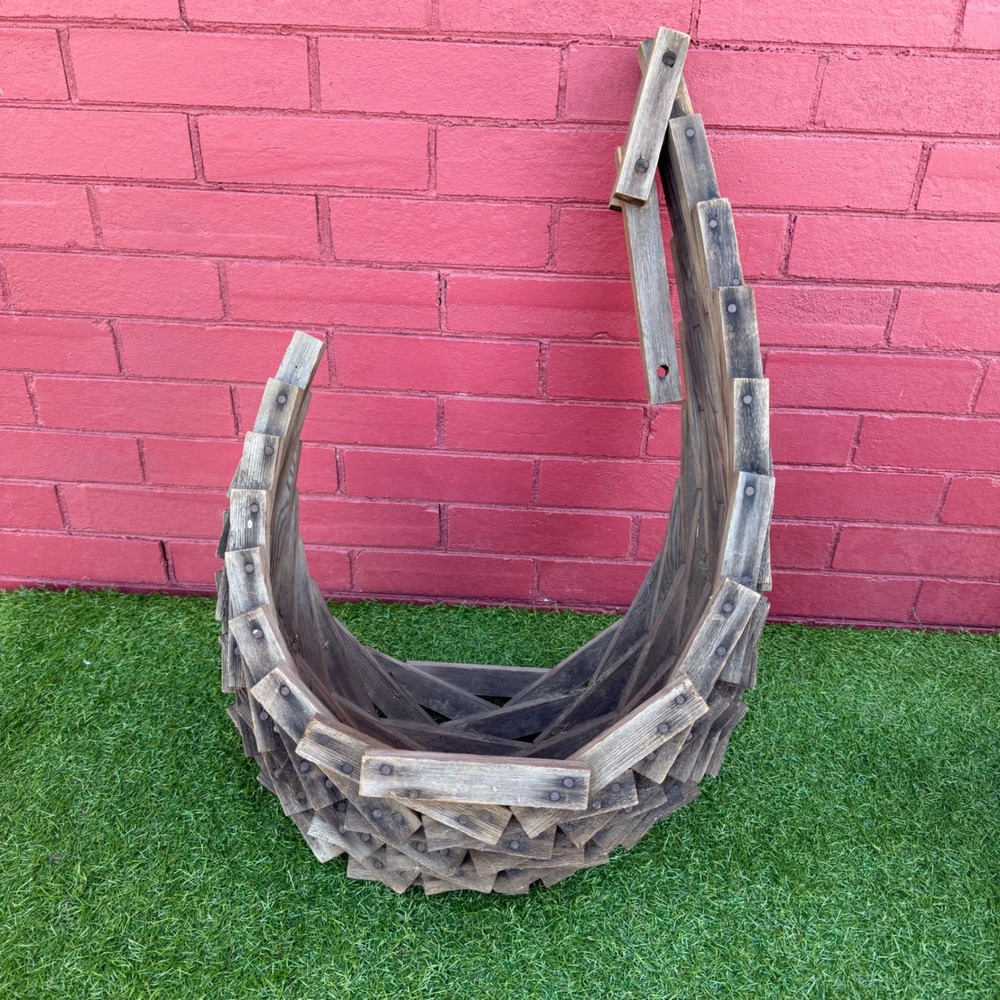 Vintage MCM Wood Block Planter Hanging Plant Basket Boho Chic Cedar artwork